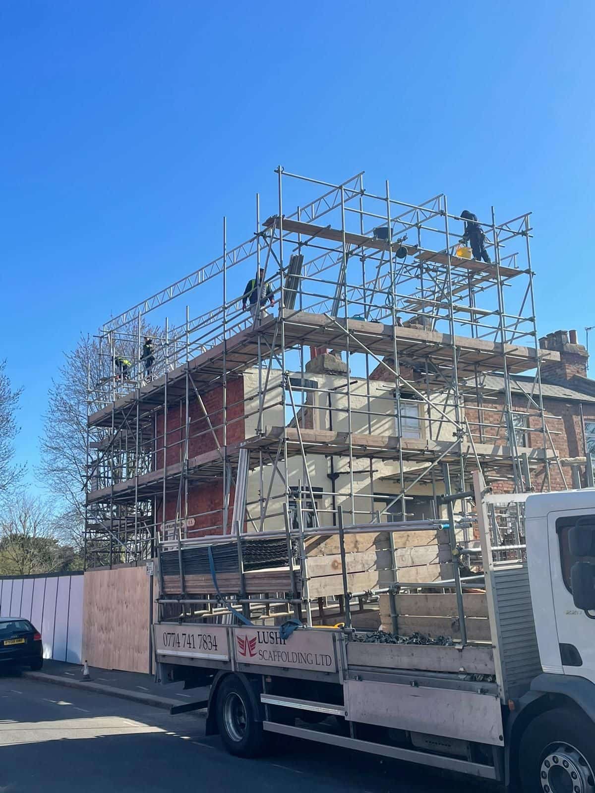 Scaffolding up for the rear extension