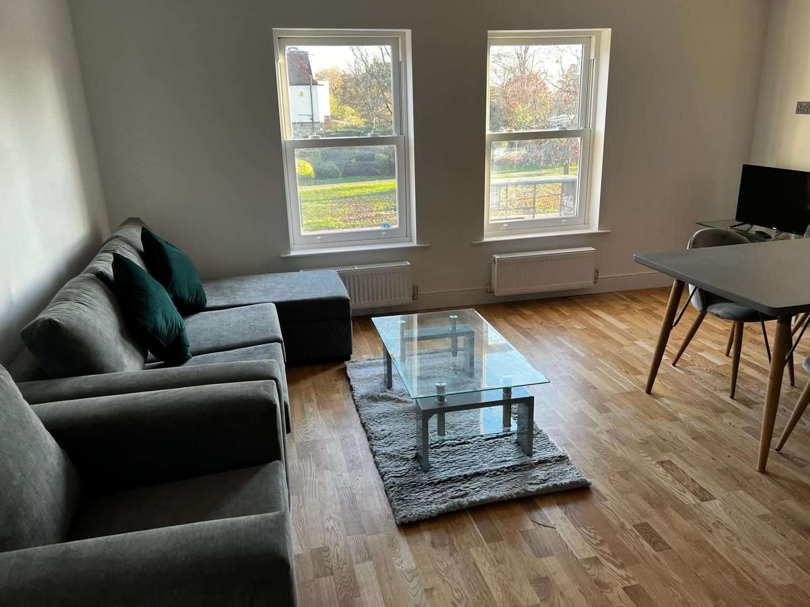 Living area with sash windows