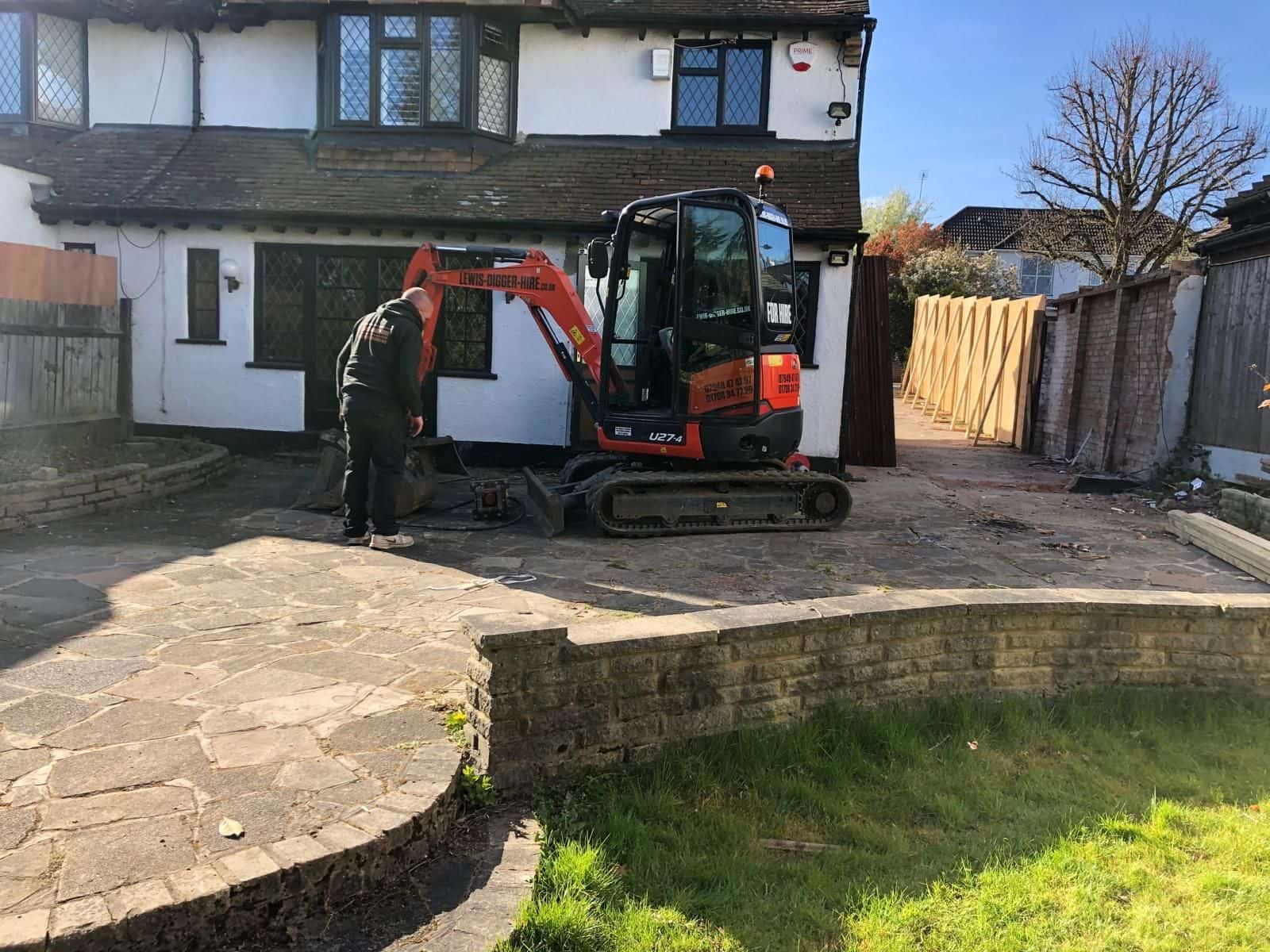 Early groundworks at the front of the house