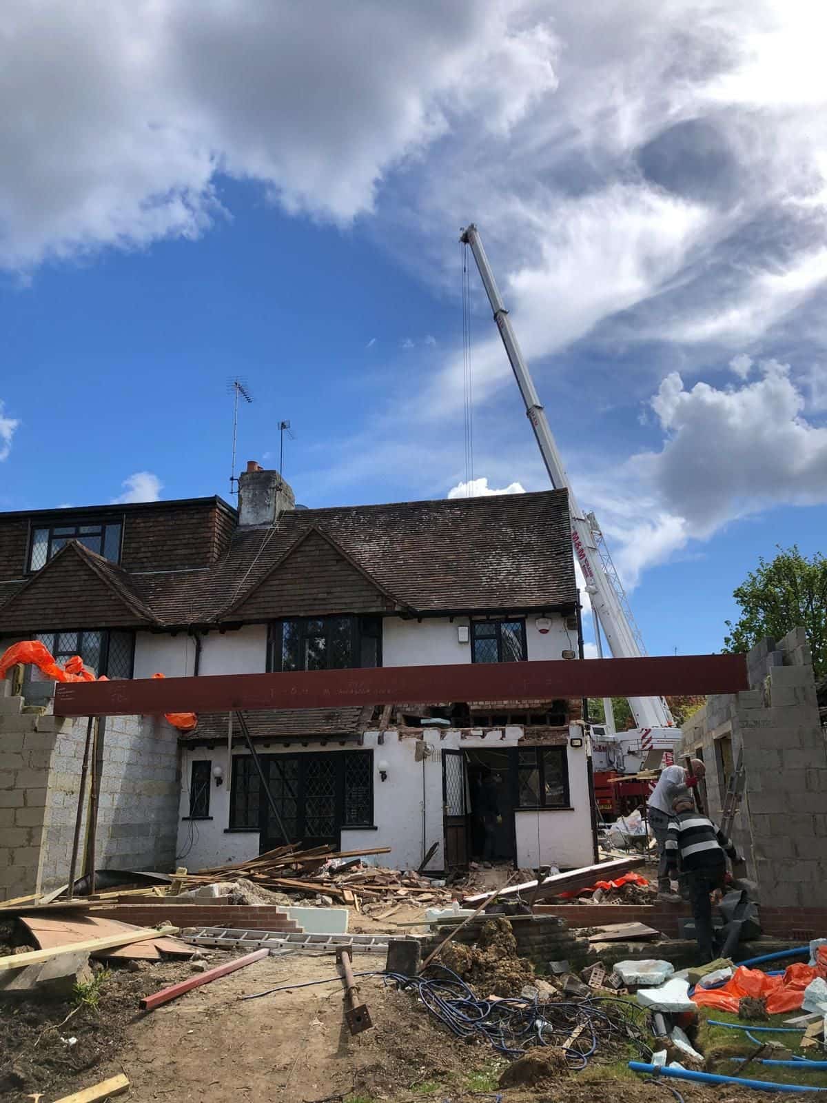 Steelwork being craned in at the rear