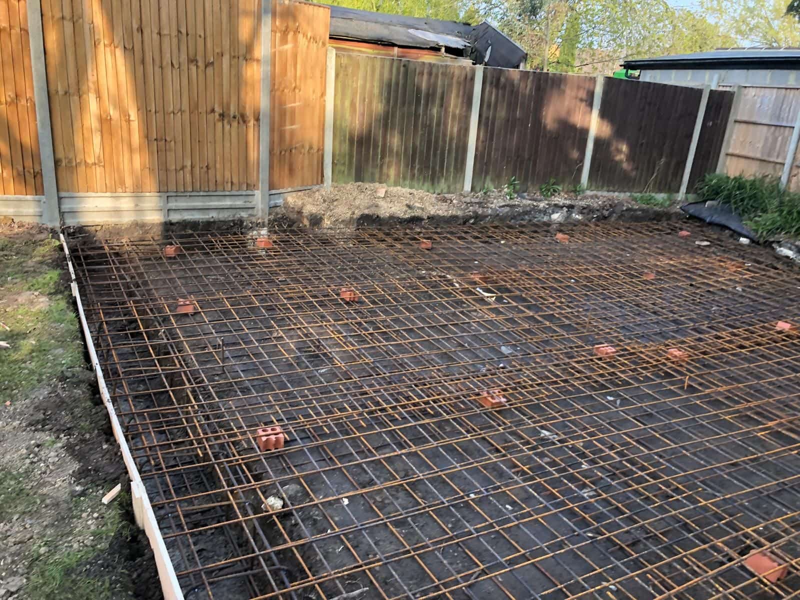 Steel reinforcement for the garden building's concrete base