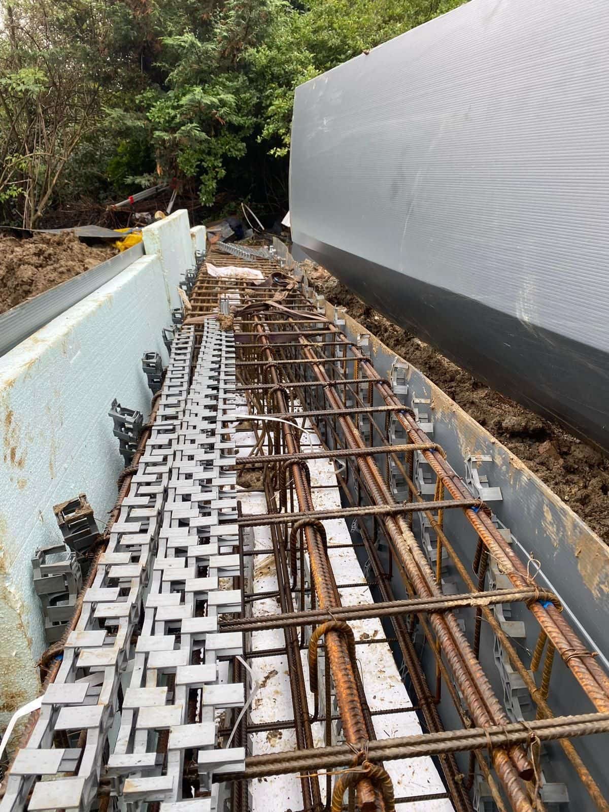 Ground beam reinforcement ready for concrete