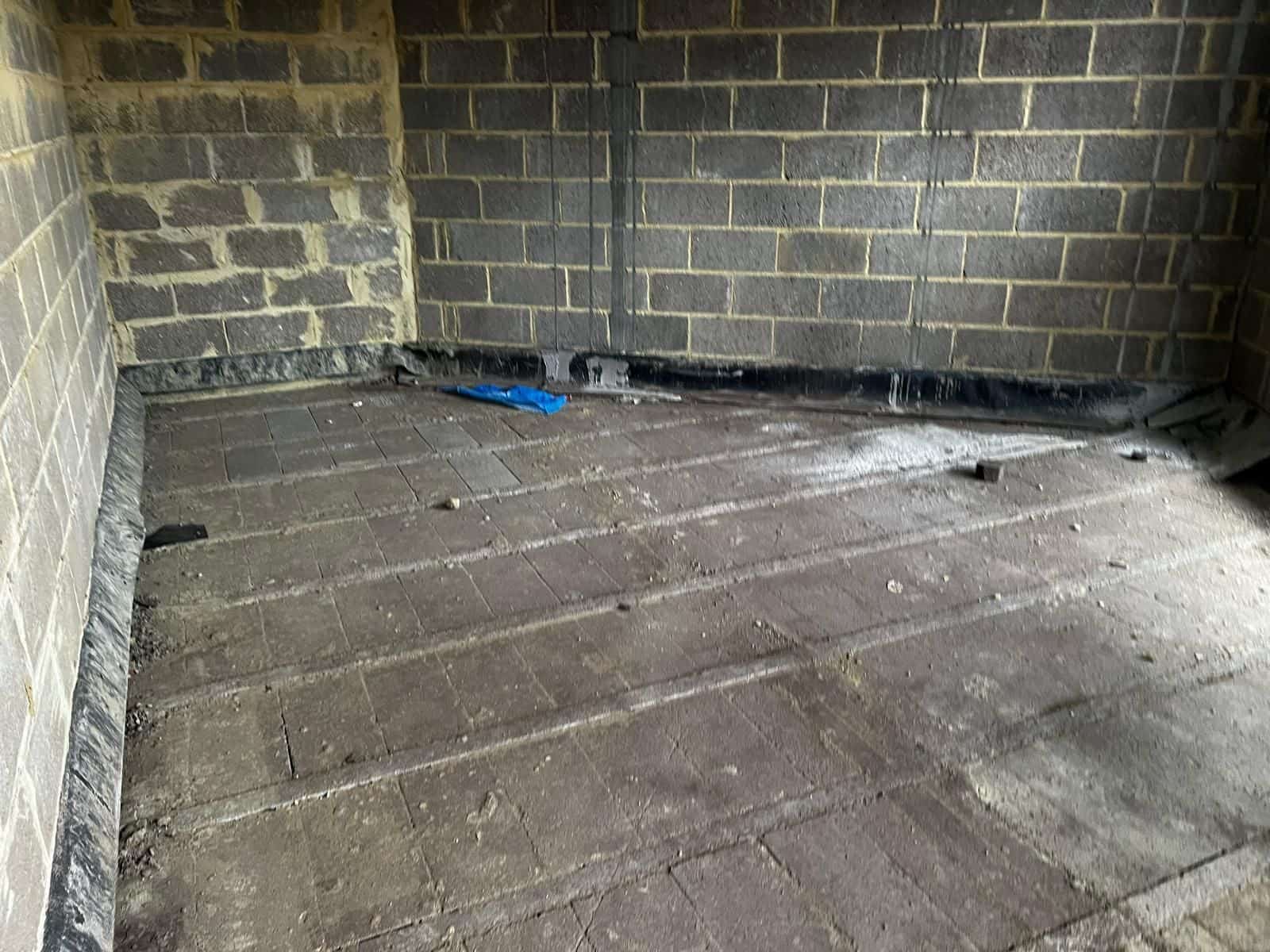 Blockwork walls on the lower floor