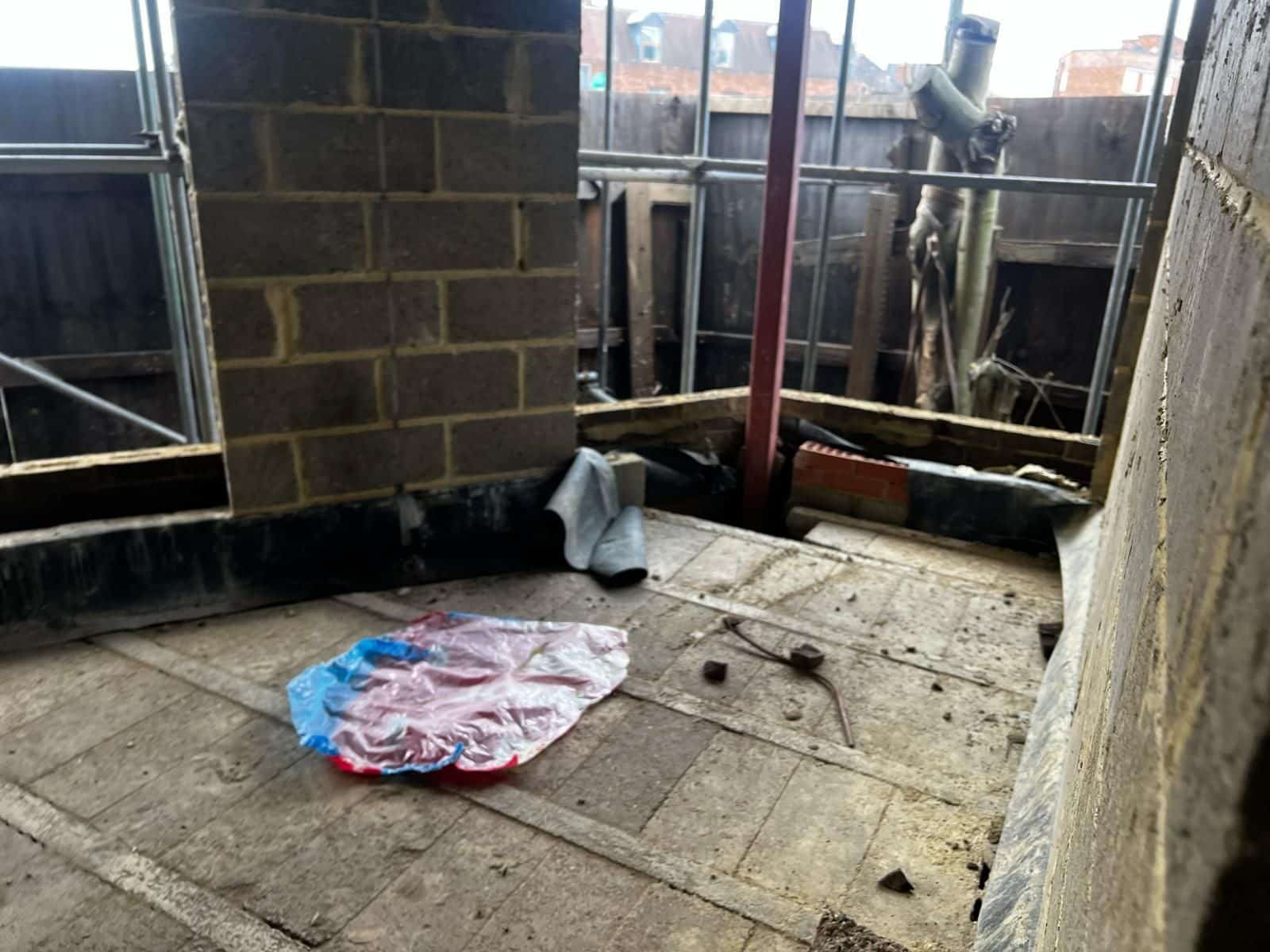 Inside the shell as the walls go up