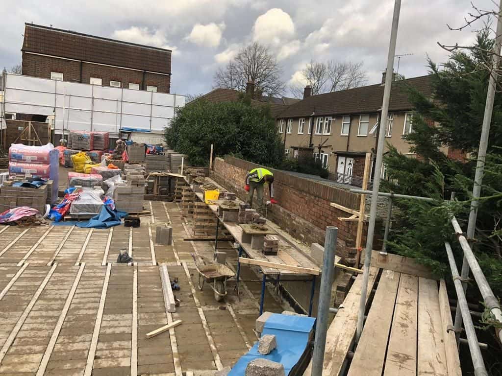 Upper floor deck with materials loaded out