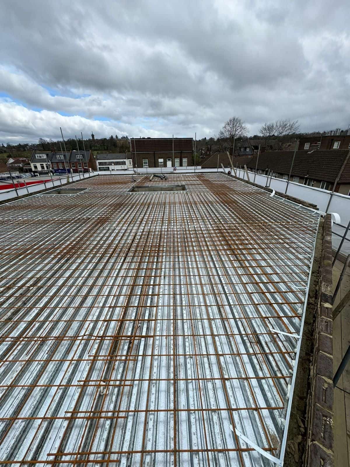 Steel reinforcement laid for a concrete floor slab