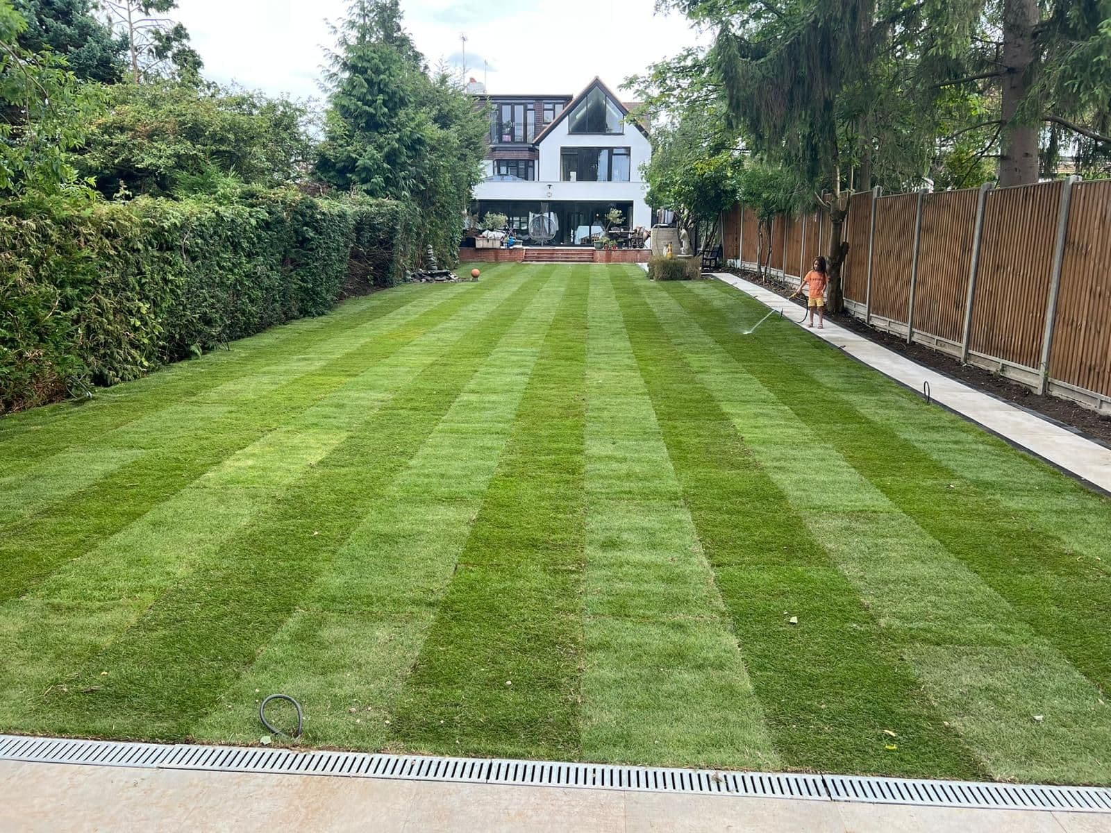 The finished garden, looking back at the extended house